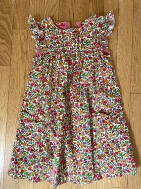 Mini Boden Red, Yellow & Green Floral Flutter-Sleeve Dress